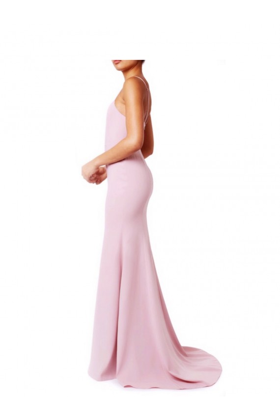 Rosa Sirena Tirantes espagueti Cuadrado Crepé Elástico Largo Vestidos de dama de honor / Vestidos de fiesta Al Por Mayor
