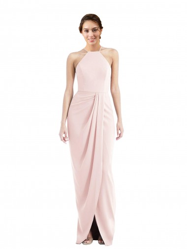 Rosa Trompeta Halter Crepé Elástico Largo Vestidos de dama de honor / Vestidos de fiesta Al Por Mayor