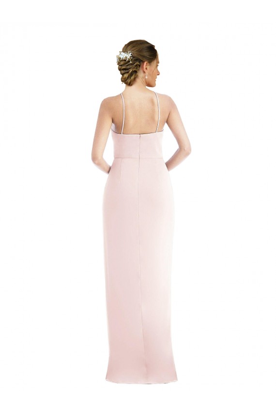 Rosa Trompeta Halter Crepé Elástico Largo Vestidos de dama de honor / Vestidos de fiesta Al Por Mayor