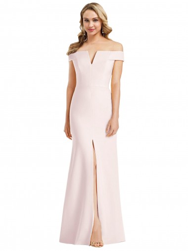Rosa Trompeta Hombros Descubiertos Cuello en V Crepé Elástico Largo Formales Vestidos de dama de honor / Vestidos de fiesta Al Por Mayor