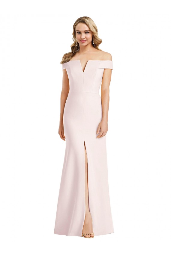 Rosa Trompeta Hombros Descubiertos Cuello en V Crepé Elástico Largo Formales Vestidos de dama de honor / Vestidos de fiesta Al Por Mayor