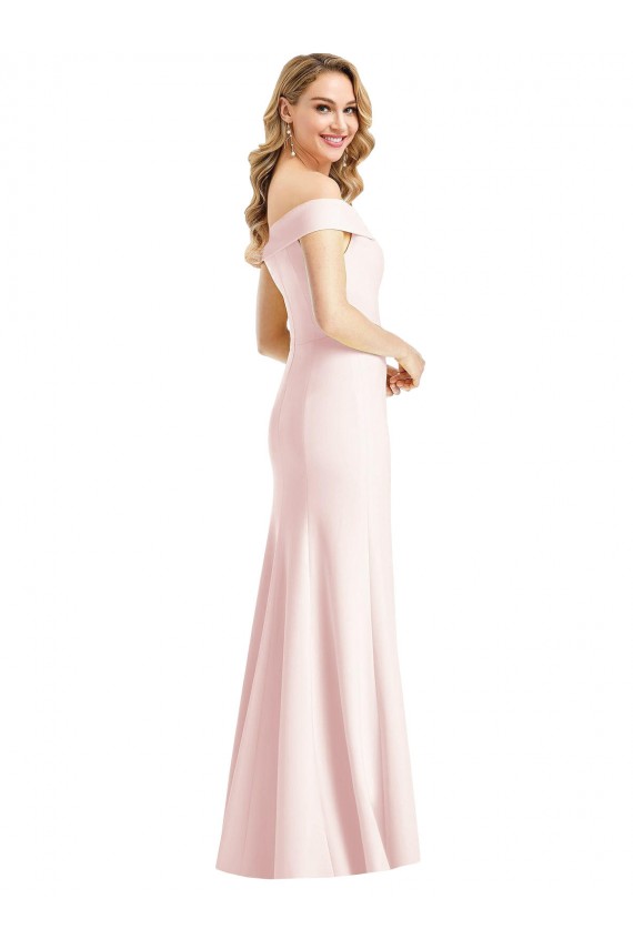 Rosa Trompeta Hombros Descubiertos Cuello en V Crepé Elástico Largo Formales Vestidos de dama de honor / Vestidos de fiesta Al Por Mayor