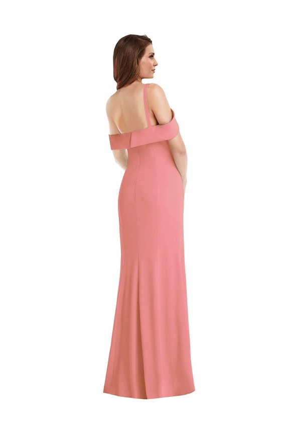 Rosa caliente Trompeta Un Hombre Crepé Elástico Largo Vestidos de dama de honor / Vestidos de fiesta Al Por Mayor