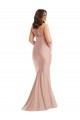 Rosa empolvado Sirena Halter Satén sedoso Largo Formales Vestidos de dama de honor / Vestidos de fiesta Al Por Mayor