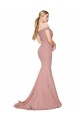 Rosa empolvado Sirena Hombros Descubiertos Barrer tren Crepé Elástico Largo Formales Vestidos de dama de honor / Vestidos de fiesta Al Por Mayor