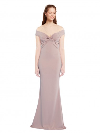 Rosa empolvado Sirena Hombros Descubiertos Cuello en V Crepé Elástico Largo Formales Vestidos de dama de honor / Vestidos de fiesta Al Por Mayor