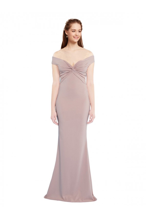 Rosa empolvado Sirena Hombros Descubiertos Cuello en V Crepé Elástico Largo Formales Vestidos de dama de honor / Vestidos de fiesta Al Por Mayor