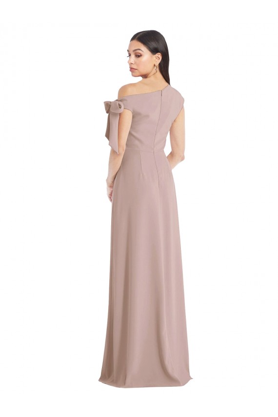 Rosa empolvado línea A Hombros Descubiertos Crepé Elástico Largo Formales Vestidos de dama de honor / Vestidos de fiesta Al Por Mayor