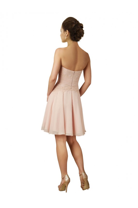 Rosa línea A Cuello de Corazón Gasa Encaje Corto Vestidos de dama de honor / Vestidos de cóctel Al Por Mayor