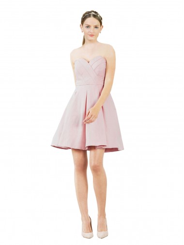 Rosa línea A Cuello de Corazón Satén Corto Vestidos de dama de honor / Vestidos de cóctel Al Por Mayor