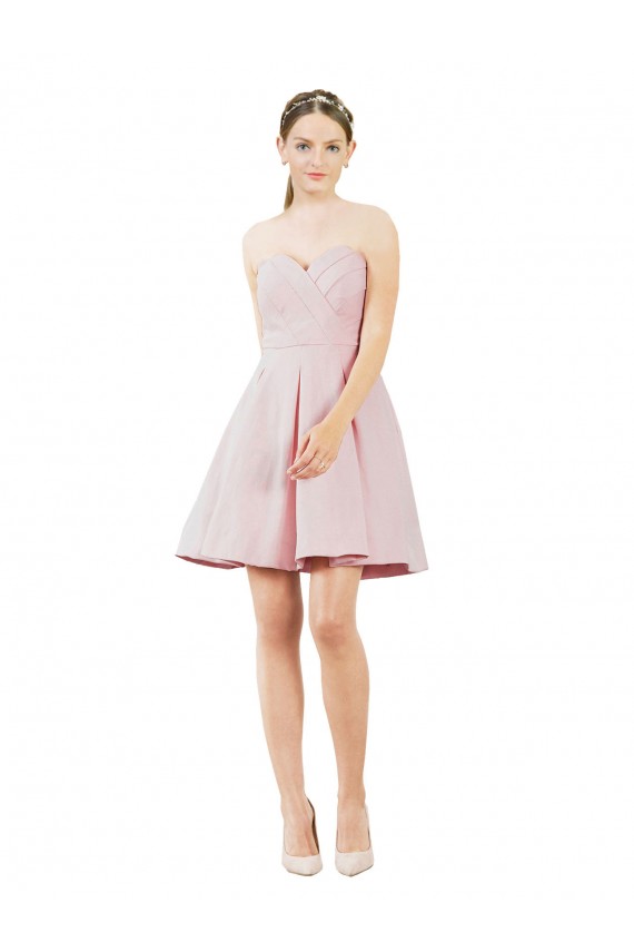 Rosa línea A Cuello de Corazón Satén Corto Vestidos de dama de honor / Vestidos de cóctel Al Por Mayor