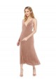 Rosa línea A Cuello en V Midi Terciopelo Elástico Corto Vestidos de dama de honor / Vestidos de fiesta / Vestidos de cóctel Al Por Mayor