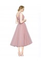 Rosa línea A Cuello en V Tul Corto Vestidos de dama de honor / Vestidos de cóctel / Vestidos para homecoming Al Por Mayor