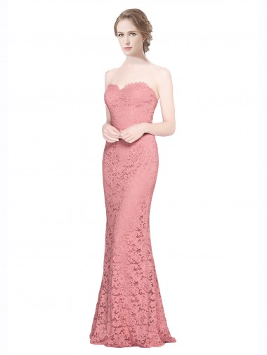 Salmón Sirena Cuello de Corazón Sin tirantes Encaje Largo Vestidos de dama de honor / Vestidos de fiesta Al Por Mayor