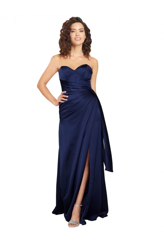 Sapphire línea A Cuello de Corazón Sin tirantes Satén sedoso Largo Formales Vestidos de dama de honor / Vestidos de fiesta Al Por Mayor