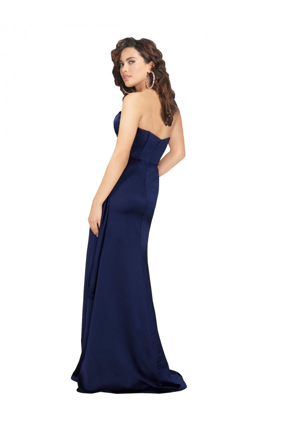 Sapphire línea A Cuello de Corazón Sin tirantes Satén sedoso Largo Formales Vestidos de dama de honor / Vestidos de fiesta Al Por Mayor