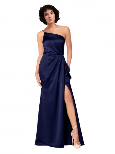 Sapphire línea A Un Hombre Satén sedoso Largo Formales Vestidos de dama de honor / Vestidos de fiesta Al Por Mayor