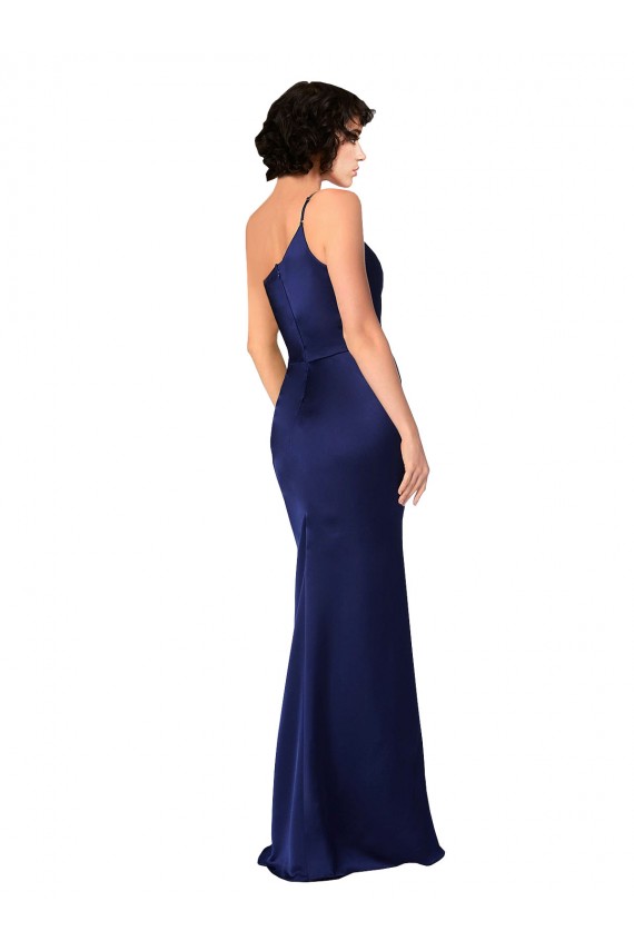 Sapphire línea A Un Hombre Satén sedoso Largo Formales Vestidos de dama de honor / Vestidos de fiesta Al Por Mayor