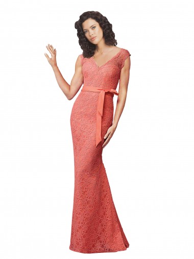 Sirena Cuello en V Encaje Largo Vestidos de dama de honor Al Por Mayor