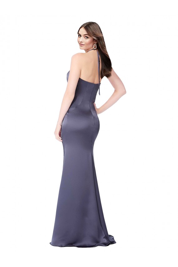 Sirena Halter Satén sedoso Largo Formales Vestidos de dama de honor / Vestidos de fiesta Al Por Mayor