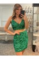 Trébol Verde Cubierta Cuello en V Corto Lentejuelas Terciopelo Corto Vestidos de fiesta Al Por Mayor