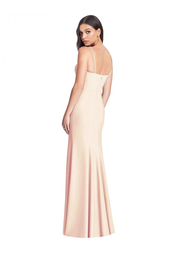 Trompeta Tirantes espagueti Crepé Elástico Largo Vestidos de dama de honor / Vestidos de fiesta Al Por Mayor