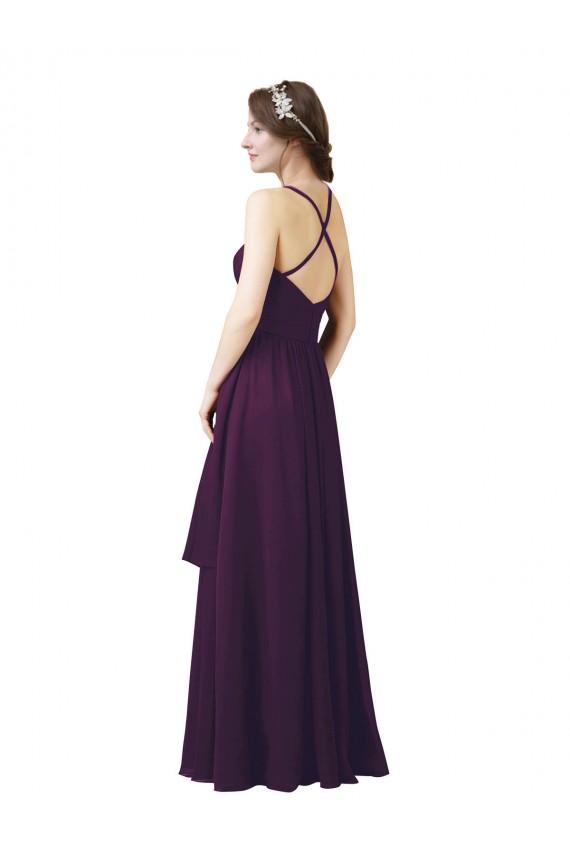 Uva Cubierta Cuello de Corazón Gasa Largo Vestidos de dama de honor Al Por Mayor