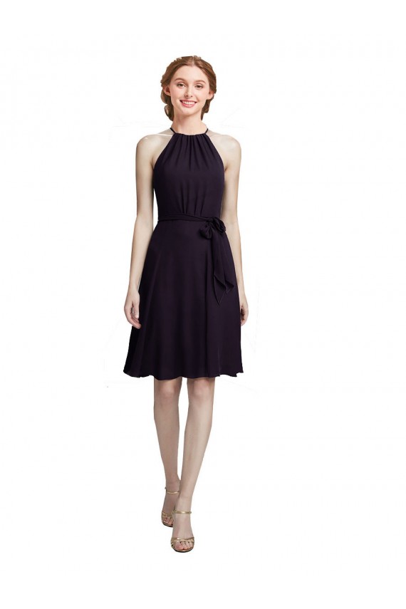 Uva línea A Halter Cuello Alto Gasa Corto Vestidos de dama de honor / Vestidos de cóctel / Vestidos para homecoming Al Por Mayor