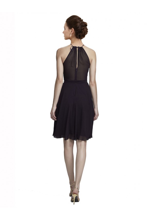 Uva línea A Halter Cuello Alto Gasa Corto Vestidos de dama de honor / Vestidos de cóctel / Vestidos para homecoming Al Por Mayor