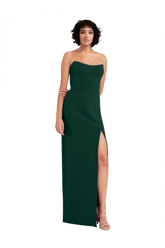 Verde Midnight Cubierta Cucharón Sin tirantes Crepé Elástico Largo Formales Vestidos de dama de honor / Vestidos de fiesta Al Por Mayor
