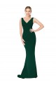 Verde Midnight Sirena Cuello en V Cuello Alto Crepé Elástico Largo Formales Vestidos de dama de honor / Vestidos de fiesta Al Por Mayor