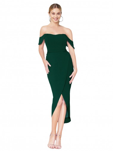 Verde Midnight Sirena Hombros Descubiertos Crepé Elástico Corto Asimétrico Formales Vestidos de dama de honor / Vestidos de fiesta / Vestidos de cóctel Al Por Mayor