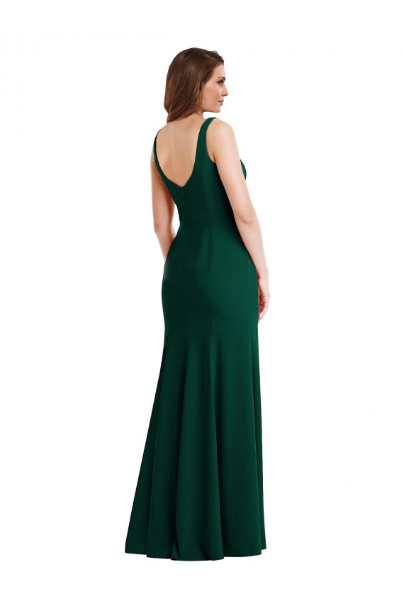 Verde Midnight Trompeta Cuadrado Crepé Elástico Largo Vestidos de dama de honor / Vestidos de fiesta Al Por Mayor