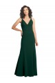 Verde Midnight línea A Cuello en V Crepé Elástico Largo Formales Vestidos de dama de honor / Vestidos de fiesta Al Por Mayor