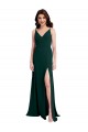 Verde Midnight línea A Cuello en V Crepé Elástico Largo Formales Vestidos de dama de honor / Vestidos de fiesta Al Por Mayor