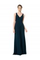 Verde Midnight línea A Cuello en V Gasa Largo Vestidos de dama de honor Al Por Mayor