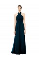 Verde Midnight línea A Halter Gasa Largo Vestidos de dama de honor Al Por Mayor