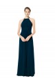 Verde Midnight línea A Tirantes espagueti Halter Gasa Largo Vestidos de dama de honor Al Por Mayor