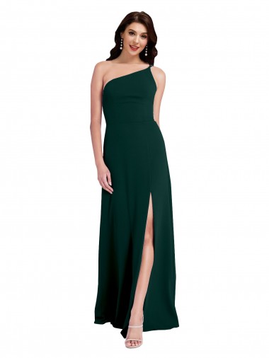 Verde Midnight línea A Un Hombre Crepé Elástico Largo Formales Vestidos de dama de honor / Vestidos de fiesta Al Por Mayor