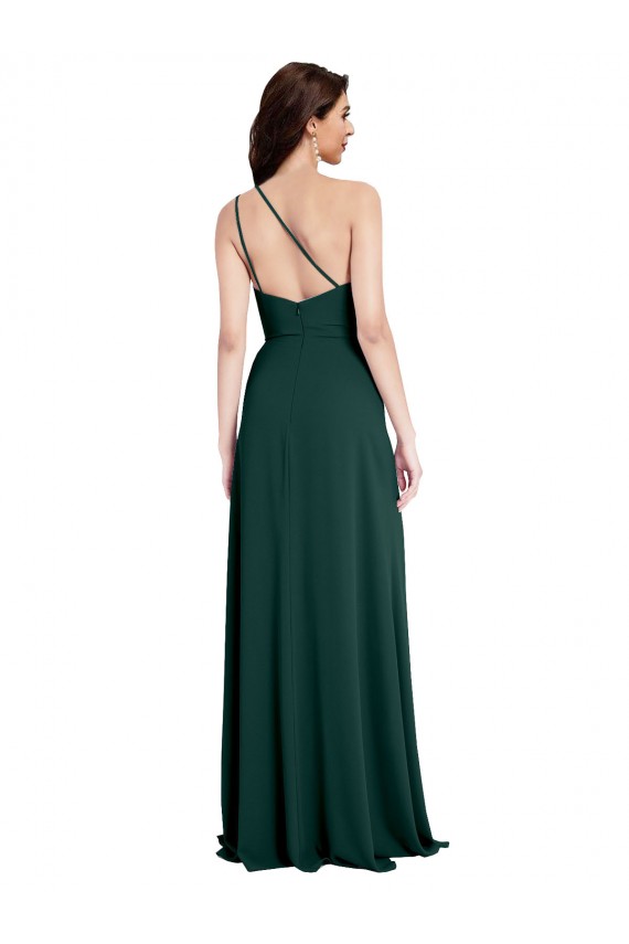 Verde Midnight línea A Un Hombre Crepé Elástico Largo Formales Vestidos de dama de honor / Vestidos de fiesta Al Por Mayor