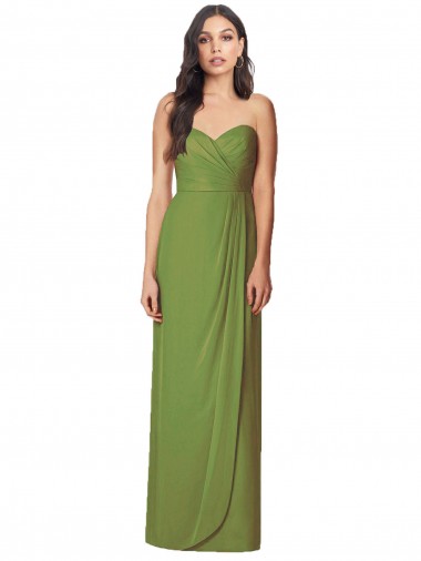 Verde Oliva Trompeta Cuello de Corazón Sin tirantes Gasa Largo Vestidos de dama de honor Al Por Mayor