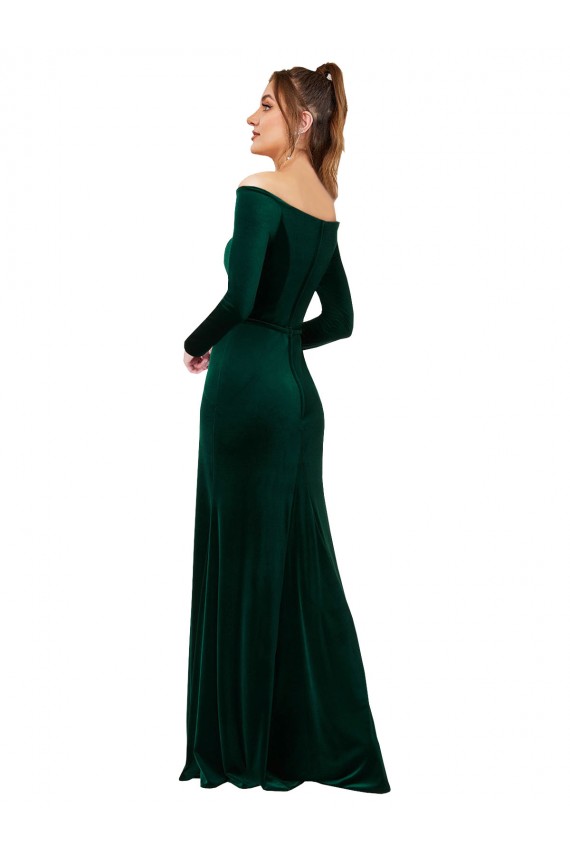 Verde oscuro Cubierta Hombros Descubiertos Terciopelo Elástico Largo Formales Vestidos de dama de honor / Vestidos de fiesta Al Por Mayor