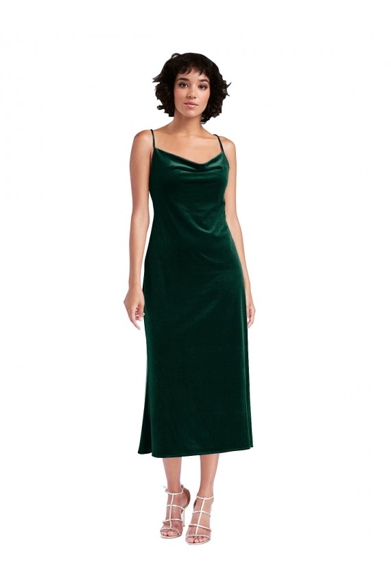 Verde oscuro Cubierta Midi Terciopelo Elástico Corto Formales Vestidos de dama de honor / Vestidos de fiesta / Vestidos de cóctel Al Por Mayor