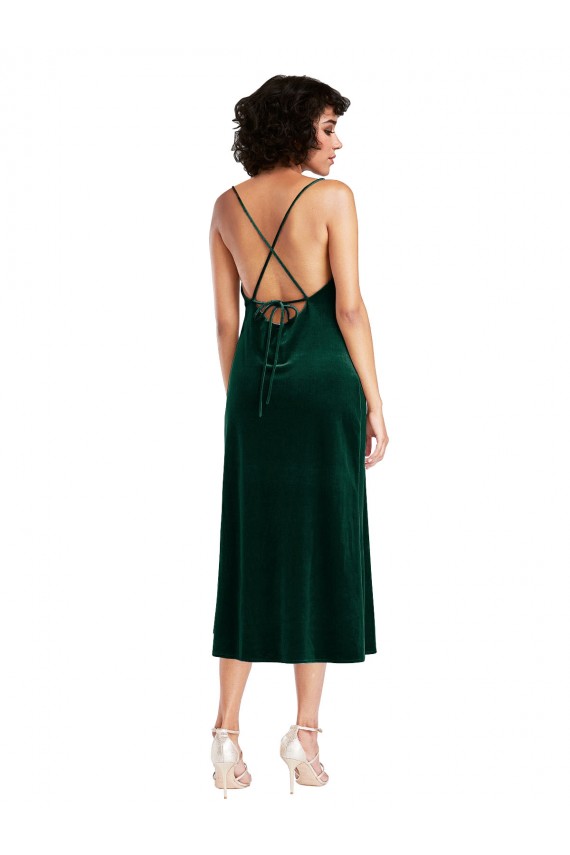 Verde oscuro Cubierta Midi Terciopelo Elástico Corto Formales Vestidos de dama de honor / Vestidos de fiesta / Vestidos de cóctel Al Por Mayor