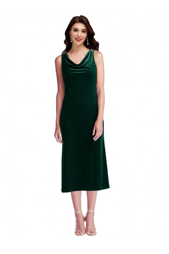 Verde oscuro Cubierta Midi Terciopelo Elástico Corto Vestidos de dama de honor / Vestidos de fiesta / Vestidos de cóctel Al Por Mayor
