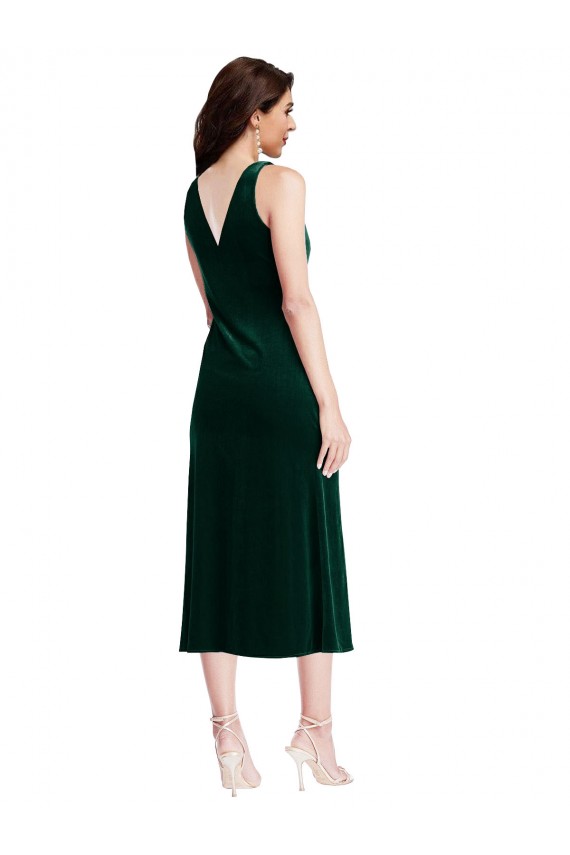 Verde oscuro Cubierta Midi Terciopelo Elástico Corto Vestidos de dama de honor / Vestidos de fiesta / Vestidos de cóctel Al Por Mayor
