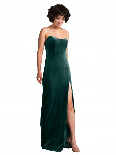 Verde oscuro Cubierta Sin tirantes Terciopelo Elástico Largo Formales Vestidos de dama de honor / Vestidos de fiesta Al Por Mayor