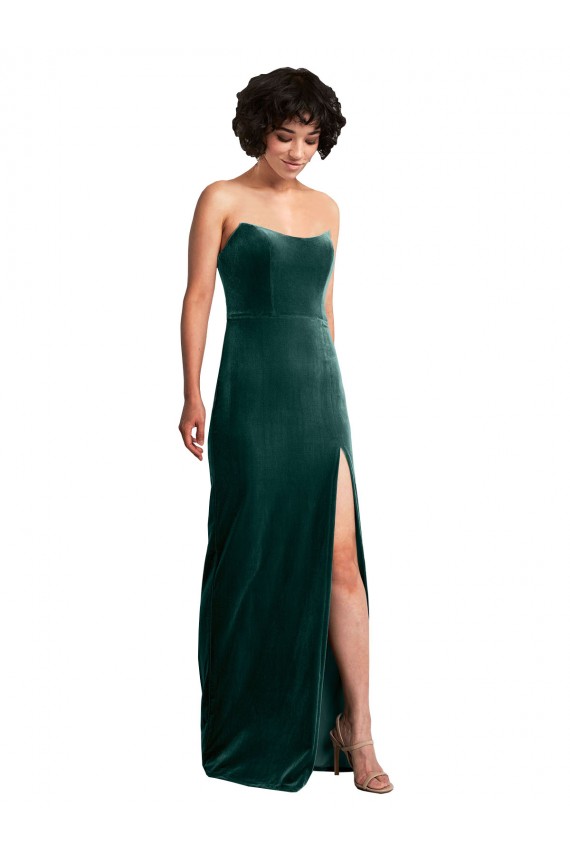 Verde oscuro Cubierta Sin tirantes Terciopelo Elástico Largo Formales Vestidos de dama de honor / Vestidos de fiesta Al Por Mayor