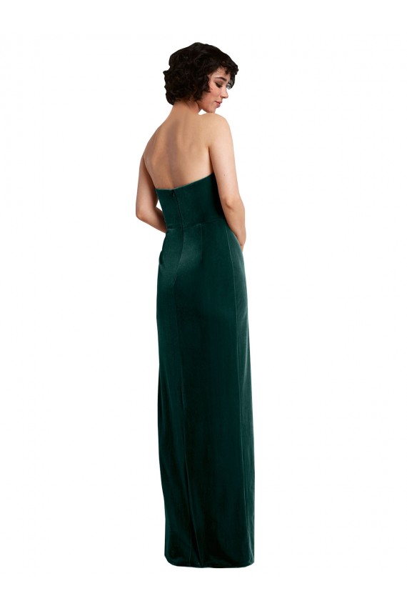 Verde oscuro Cubierta Sin tirantes Terciopelo Elástico Largo Formales Vestidos de dama de honor / Vestidos de fiesta Al Por Mayor
