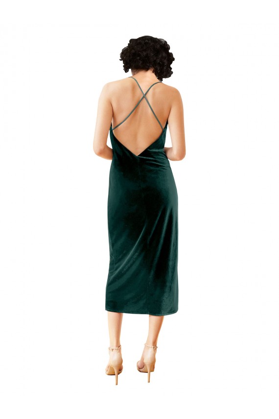 Verde oscuro Cubierta Tirantes espagueti Midi Terciopelo Elástico Corto Formales Vestidos de dama de honor / Vestidos de fiesta / Vestidos de cóctel Al Por Mayor